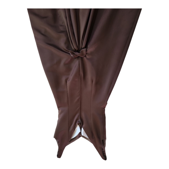 Jordan Fashions Brown Satin Evening Gown Size 0 Formal Prom Dress High-Low Back - Picture 4 of 10